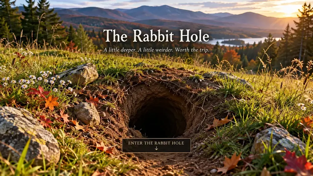 The Rabbit Hole entrance in a mountain meadow