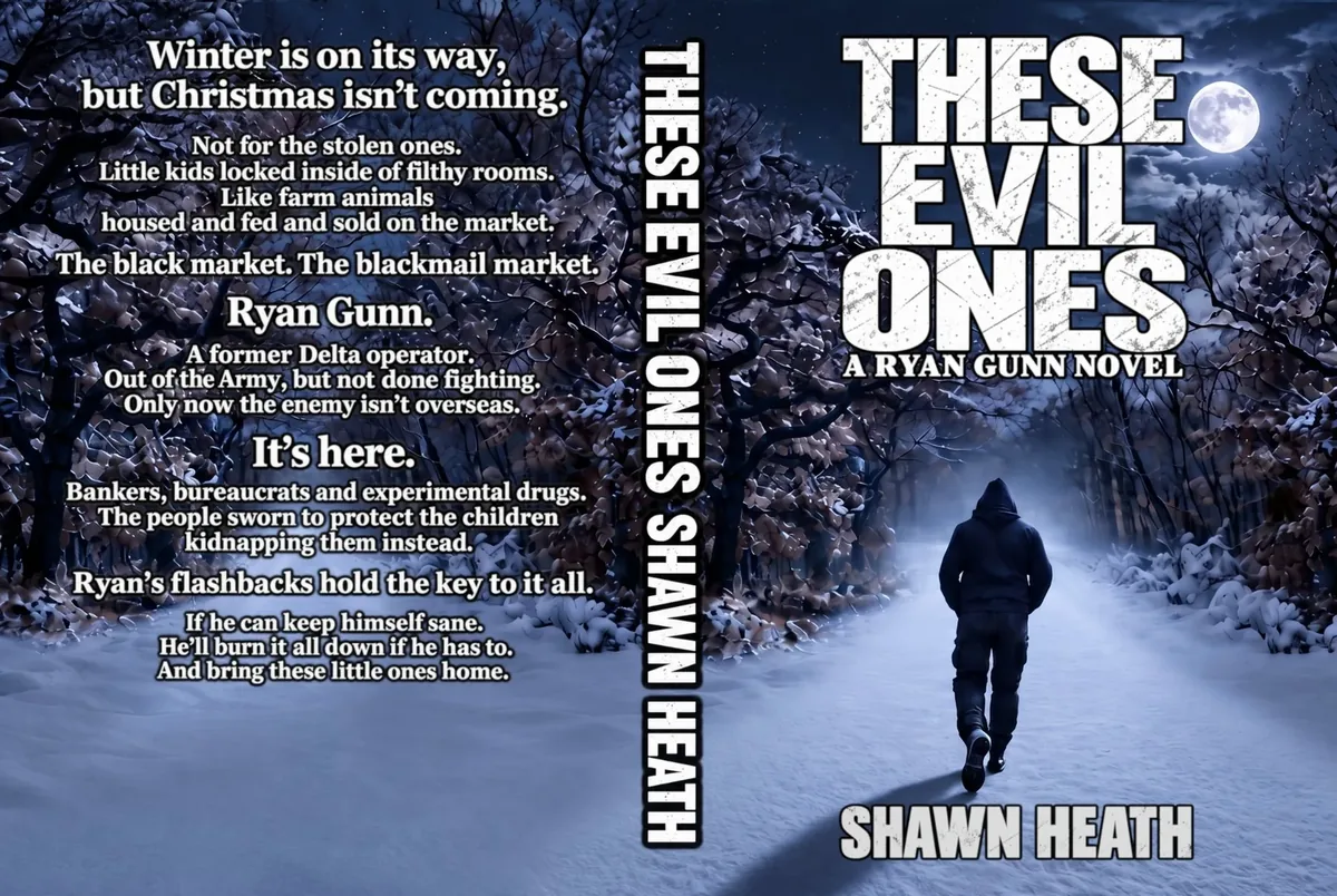 Full paperback wrap for These Evil Ones, showing back cover, spine and front cover
