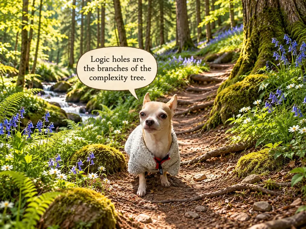 Pubby at the end of the forest trail talking about logic holes